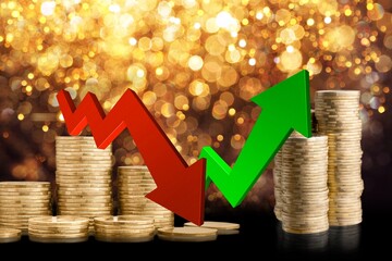 Financial depressing and growth graph stock trading on a background.