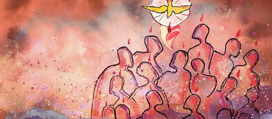 Wall Mural - Pentecost. Christian banner, watercolor