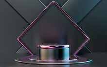 3d Rendering Gradient Glossy Abstract Geometric Podium Stage For Product Presentation.