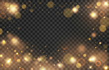 Special Design Of Glitter For Christmas. Dusty Gold. Glittering Particles Of Fairy Dust, Light. Magic Concept. Glowing Christmas Dust. Abstract Background With Bokeh Effect. Vector Illustration. PNG.