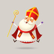 Cute Saint Nicholas or Sinterklaas jumping - happy expression - vector illustration