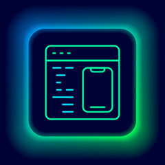 Glowing neon line Software, web developer programming code icon isolated on black background. Javascript computer script random parts of program code. Colorful outline concept. Vector