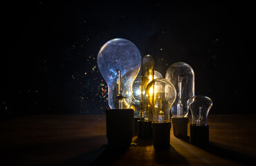 Beautiful retro luxury interior bulb lighting lamp decor glowing in dark.