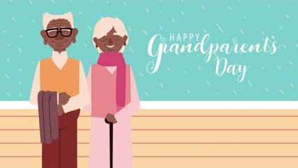 Wall Mural - happy grandparents day lettering with afro couple