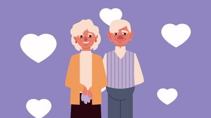 Wall Mural - grandparents couple characters with hearts animation