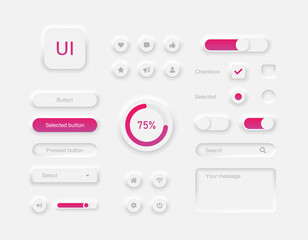 Wall Mural - User interface elements for desktop or mobile app. Set of buttons and sliders to control the device. Unique neumorphic ui ux design kit. Vector illustration EPS 10