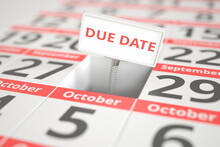 DUE DATE Sign On September 28 In A Calendar, 3d Rendering