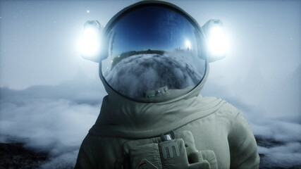 Wall Mural - astronaut on alien planet. mars surface. space travel. 3d rendering.