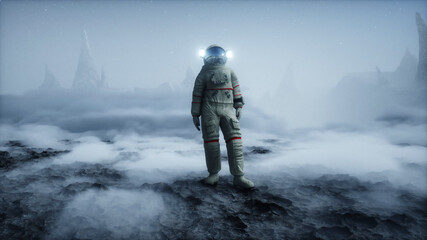 Wall Mural - astronaut on alien planet. mars surface. space travel. 3d rendering.