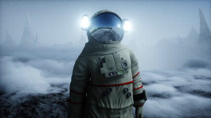 Wall Mural - astronaut on alien planet. mars surface. space travel. 3d rendering.