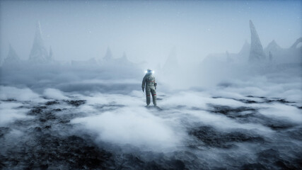 Wall Mural - astronaut on alien planet. mars surface. space travel. 3d rendering.
