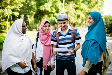 Diverse children studying outdoor