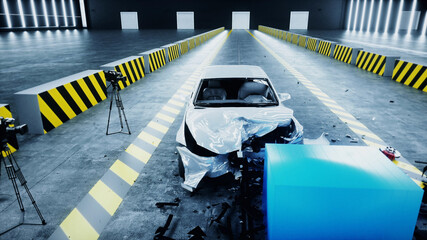 Wall Mural - generic 3d car crash test. car destruction. 3d rendering.