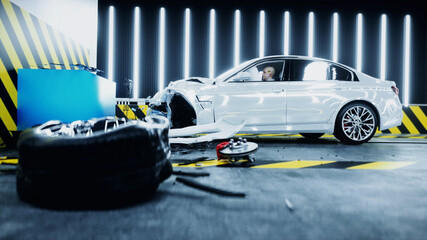 Wall Mural - generic 3d car crash test. car destruction. 3d rendering.