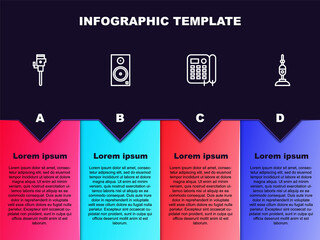 Wall Mural - Set line Construction jackhammer, Stereo speaker, Telephone and Vacuum cleaner. Business infographic template. Vector