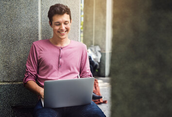 Wall Mural - boy using laptop online knowledge concept