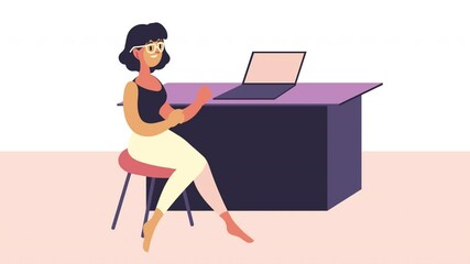 Poster - young woman using laptop in desk