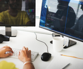 Wall Mural - a web developer is writing a program