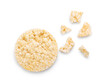 Pieces of puffed rice cracker on white background
