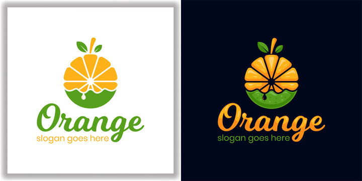 round circle fresh orange fruit juice modern logo design for diet, healthy food, lifestyle vegetarian