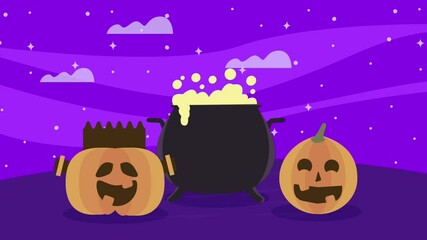 Sticker - happy halloween pumpkins and cauldron animation