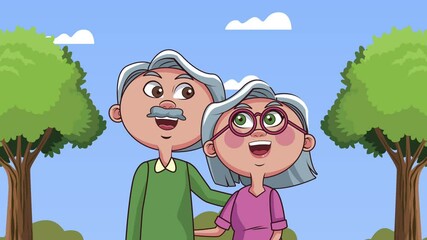 Sticker - grandparents couple with trees animation