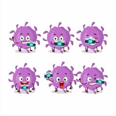 Sticker - Photographer profession emoticon with virus particle cartoon character