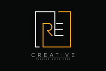 Initial Letter Re, Er, R, E Elegant And Luxury Initial With Rectangular Frame Minimal Monogram Logo Design Vector Template