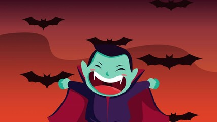 Poster - cute child disguised as dracula scene