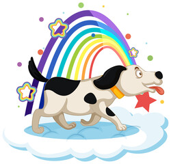 Poster - Cute dog on the cloud with rainbow