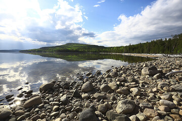 Wall Mural - lakeside landscape summer view, nature of the north, coast ecology