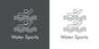 Logotipo con texto Water Sports con silueta de natación sincronizada con lineas en fondo gris y fondo blanco