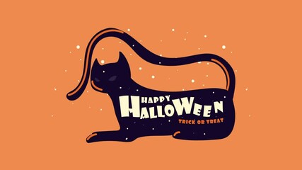 Wall Mural - happy halloween lettering in black cat animation