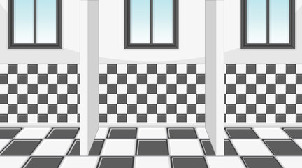 Canvas Print - Empty room with cubicles in checkered pattern