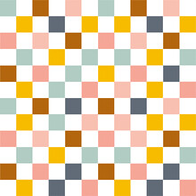 Colorful Checkered Pattern. Seamless Vector Abstract Geometric Pattern In Blue, Pink, Brown, And Orange.