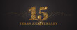 15 years anniversary vector icon, logo. Graphic design element with golden glitter number for 15th anniversary card