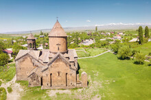 Aerial View Of Saghmosavank Church Or Monastery Of Psalms Is A Popular Tourist Sightseeing Destination In Armenia. It Is Located On Edge Of Kasakh River Gorge