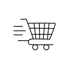 Sticker - fast cart icon, fast shopping icon in flat black line style, isolated on white background 