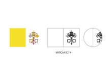 Vatican City Flag 3 Versions, Vector Illustration, Thin Black Line Of Rectangle And The Circle On White Background.