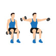 Man doing Seated dumbbell Lateral raises. Power partials exercise. Flat vector illustration isolated on white background