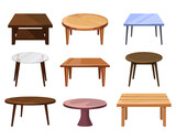 Fototapeta  - Tables furniture of wood, interior wooden desks