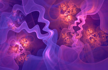 Abstract Fractal Art Background Of Infinitely Repeating Wavy Shapes In Red, Pink And Purple.