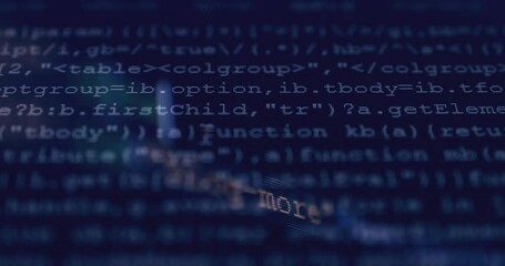 Poster - 4K Close up shot HTML tag code on PC Monitor scroll down on blue screen. Background concept for programming and coding web development.