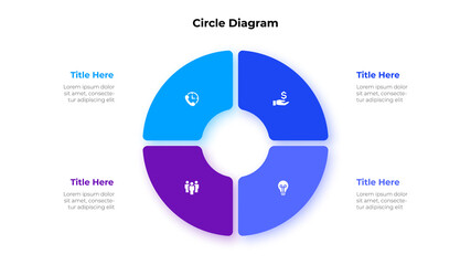 Poster - Circle diagram divided into 4 segments. Concept of four options of business project management. Vector illustration for data analysis visualization