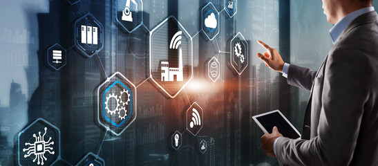 Wall Mural - smart industry concept. automation and data exchange in manufacturing technologies