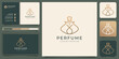 minimalist bottle perfume logo and business card design. logo for fashion, elegant, feminine salon.
