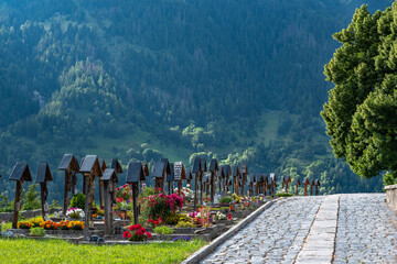 Wall Mural - Wooden crosses at the cemetery in Ernen