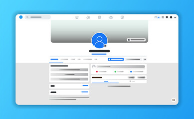 Design concept for website layout and user interface development. Mock up social network page. Vector illustration in flat style. UI UX template.