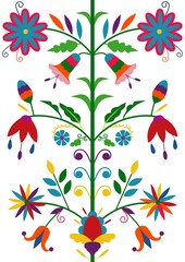 Ethnic floral seamless pattern isolated on white background. Mexican traditional Otomi embroidery style. For card, cover, flyer, banner, textile.