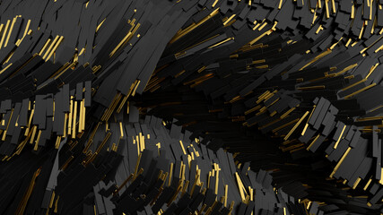 Wall Mural - Abstract parametric black and gold background. 3d rendering